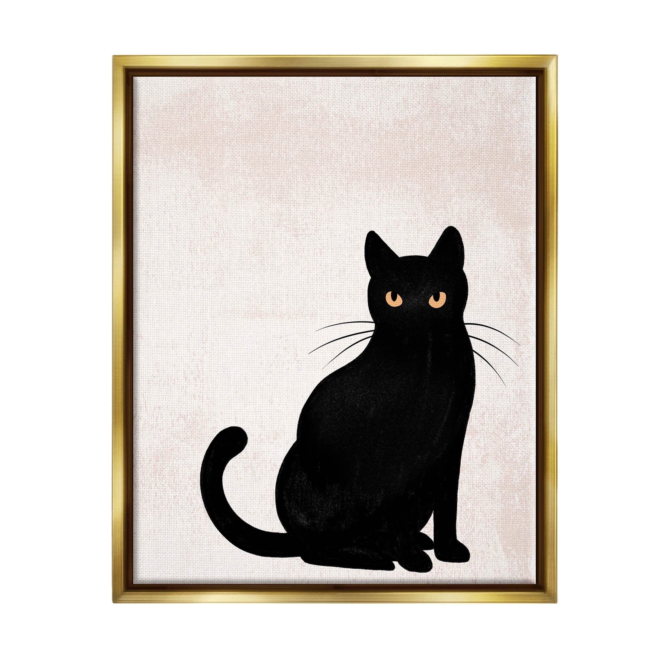 Stupell Industries Halloween Black Cat Silhouette Graphic Art Metallic Gold Floating Framed Canvas Print Wall Art, Design by Jo Taylor