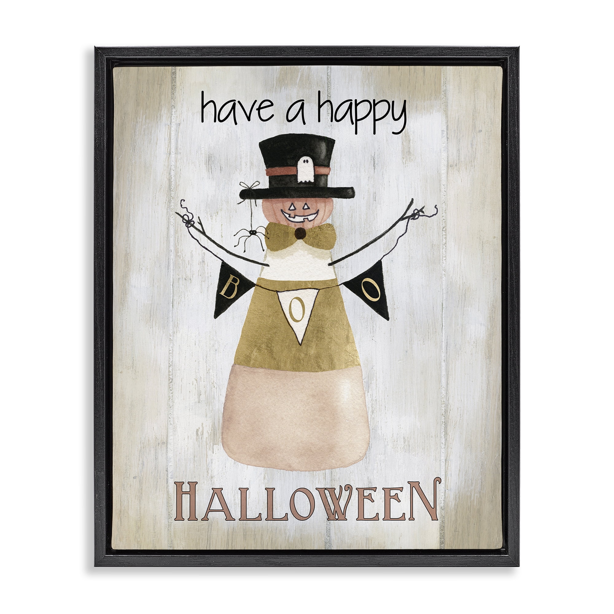 Stupell Industries Halloween Candy Corn Holiday Painting Black Floater Framed Canvas Art Print Wall Art, 17 x 21