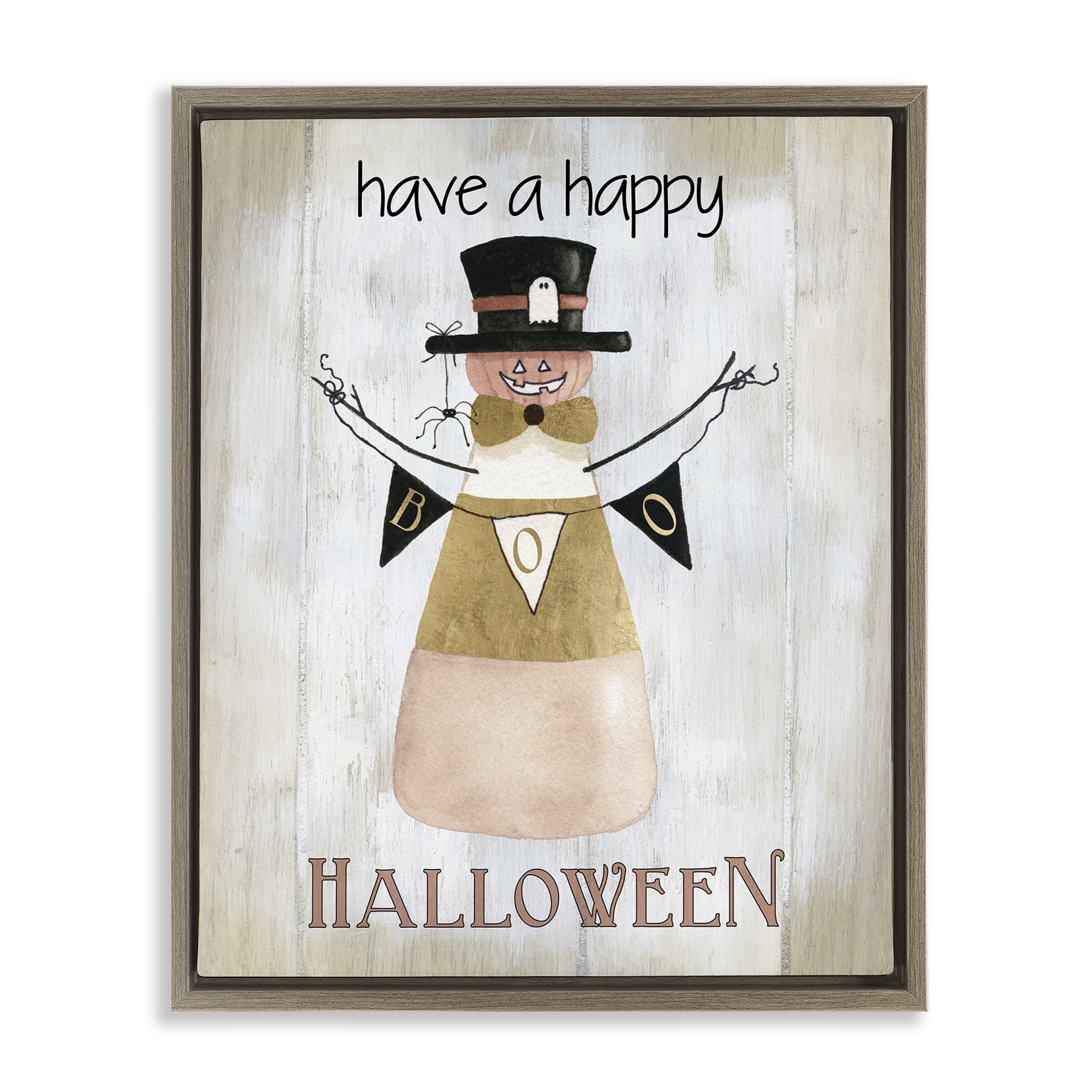 Stupell Industries Halloween Candy Corn Holiday Painting Brown Floater Framed Canvas Art Print Wall Art, 25 x 31