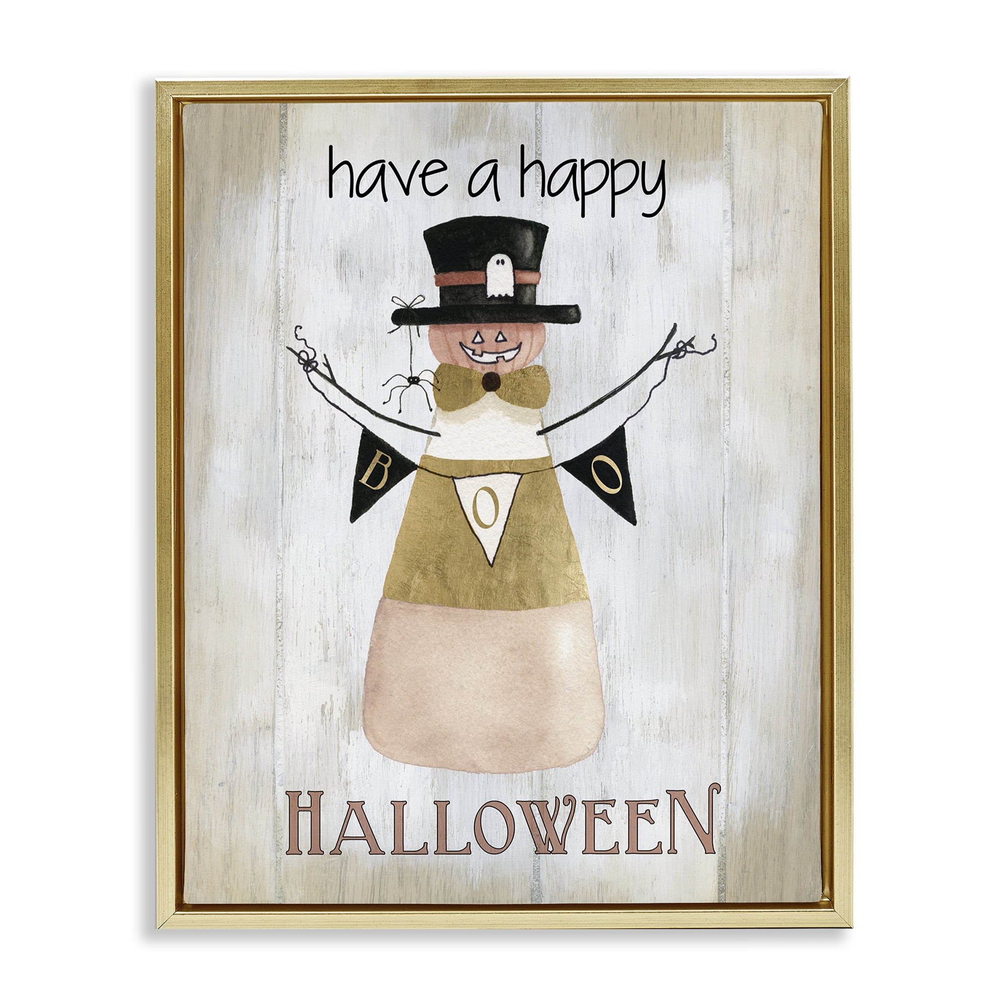 Stupell Industries Halloween Candy Corn Holiday Painting Gold Floater Framed Canvas Art Print Wall Art, 17 x 21