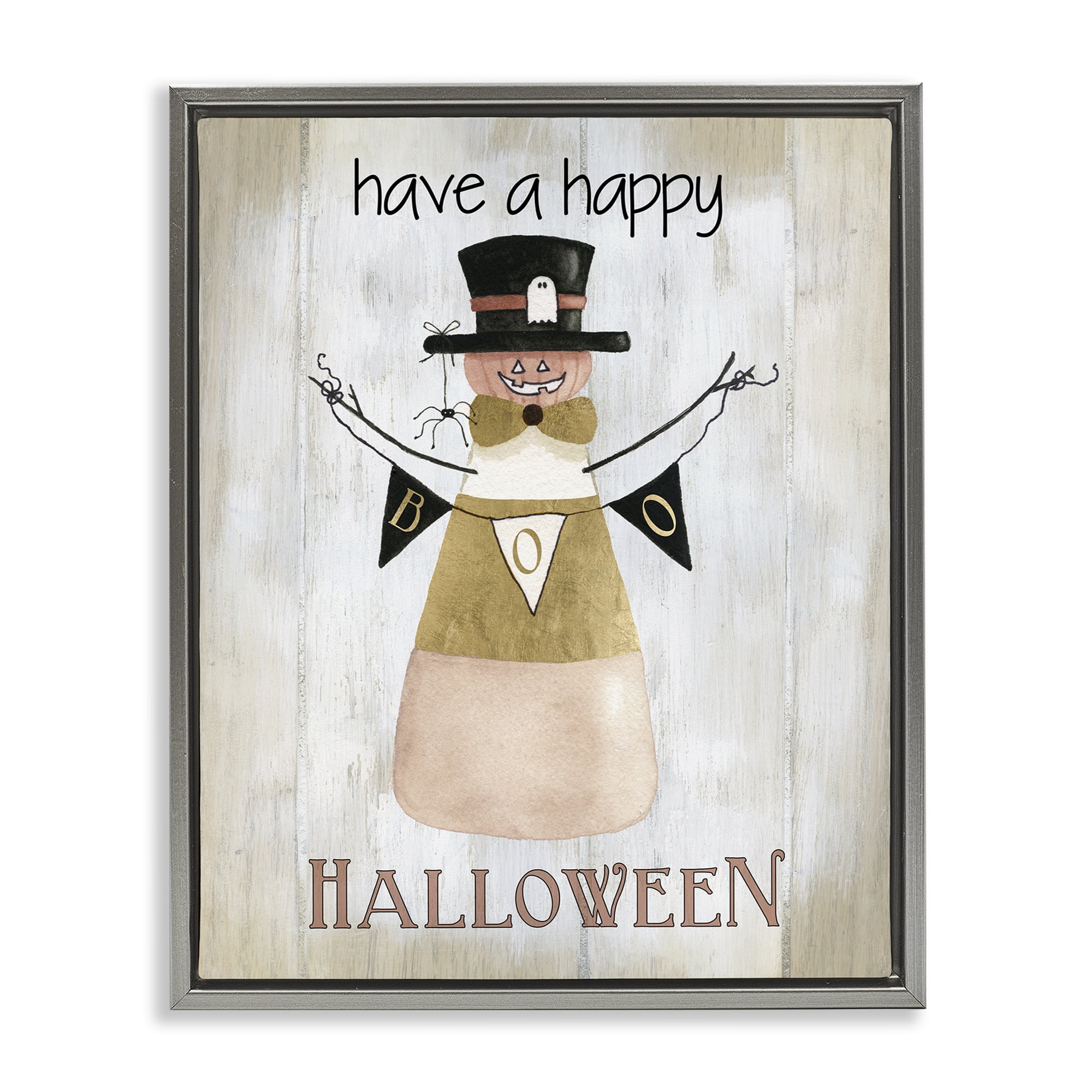 Stupell Industries Halloween Candy Corn Holiday Painting Gray Floater Framed Canvas Art Print Wall Art, 25 x 31