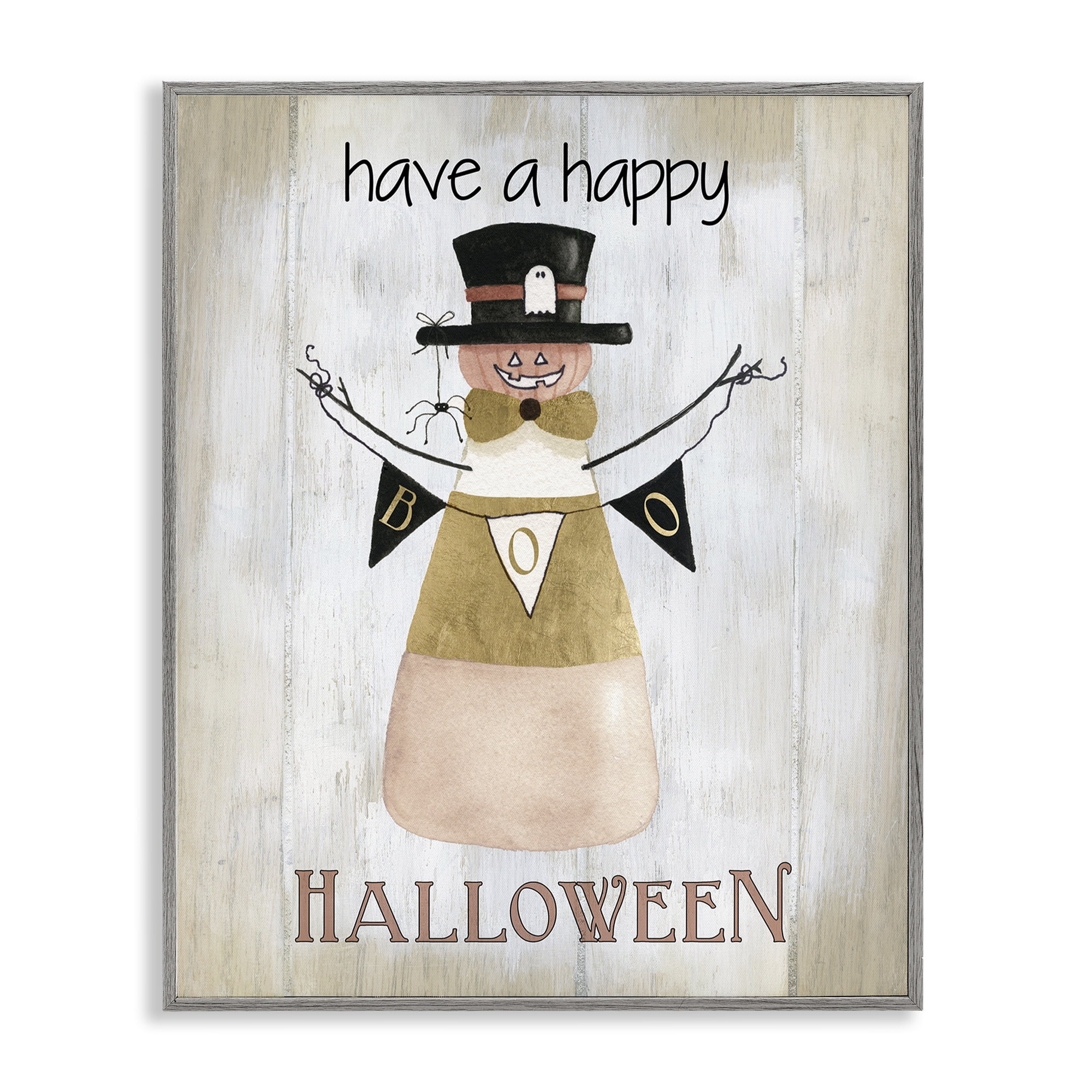Stupell Industries Halloween Candy Corn Holiday Painting Gray Framed Art Print Wall Art, 11 x 14