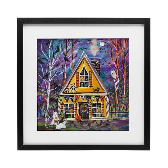 Halloween Costume Party House Black Framed Print Under Glass, 16 x 16, Made In USA