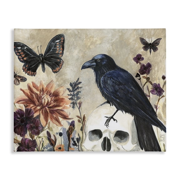 Halloween Crow with Butterflies Canvas Art, 40 x 30, Made In USA