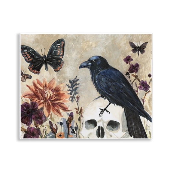 Halloween Crow with Butterflies Wall Plaque Art, 14 x 11, Made In USA