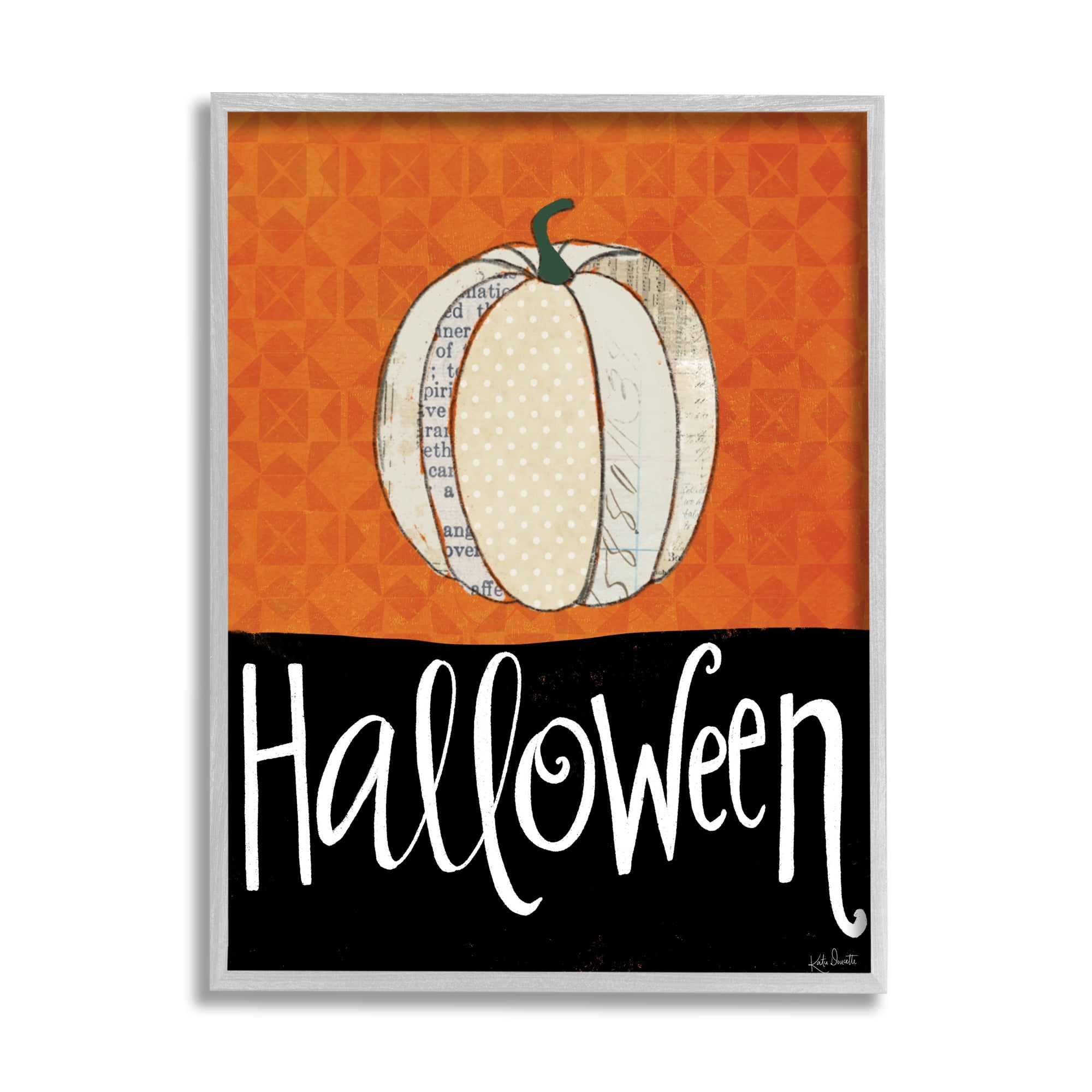 Stupell Industries Halloween Festive Holiday Greeting Patterned Pumpkin Gourd, 24 x 30, Designed by Katie Doucette