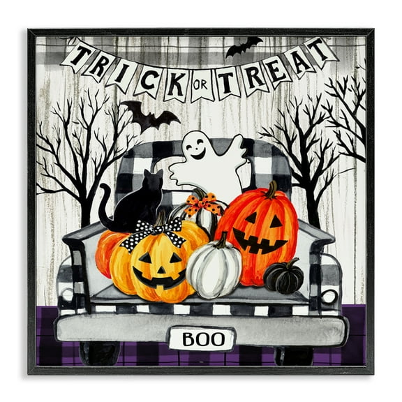 Stupell Industries Halloween Filled Truck Holiday Painting Black Framed Art Print Wall Art, 12 x 12
