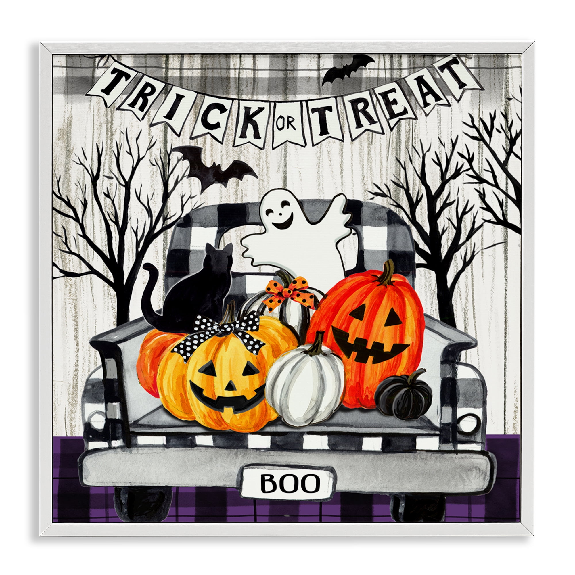 Stupell Industries Halloween Filled Truck Holiday Painting White Framed Art Print Wall Art, 24 x 24