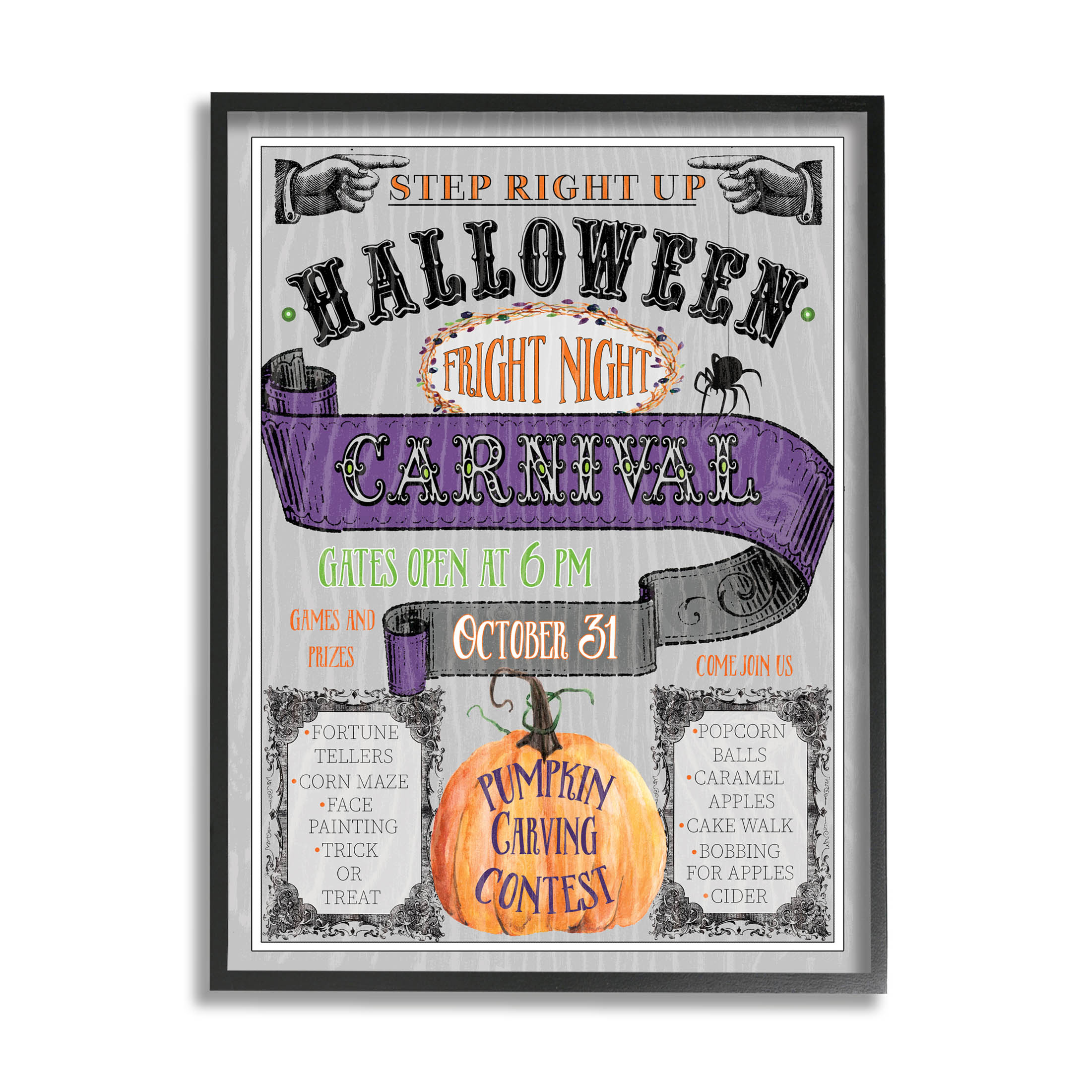 Stupell Industries Halloween Fright Night Carnival Sign Graphic Art Black Framed Art Print Wall Art, Design by Livi Finn