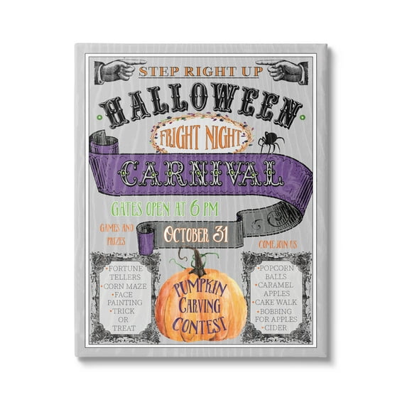 Stupell Industries Halloween Fright Night Carnival Sign Graphic Art Gallery Wrapped Canvas Print Wall Art, Design by Livi Finn