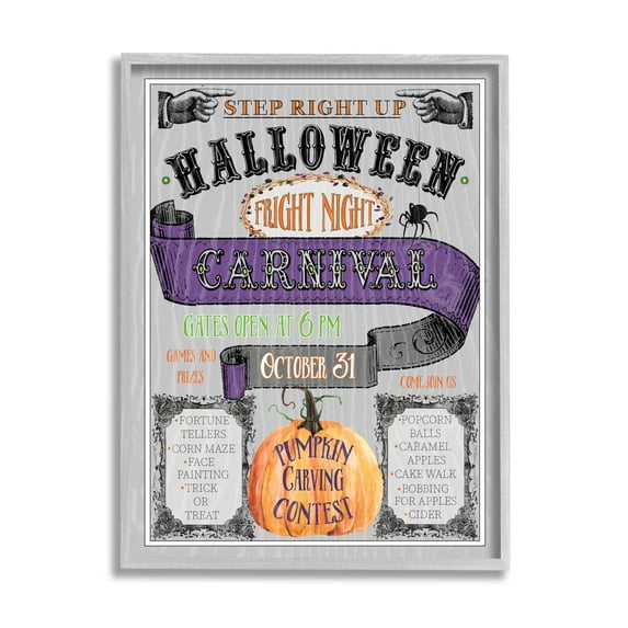 Stupell Industries Halloween Fright Night Carnival Sign Graphic Art Gray Framed Art Print Wall Art, Design by Livi Finn
