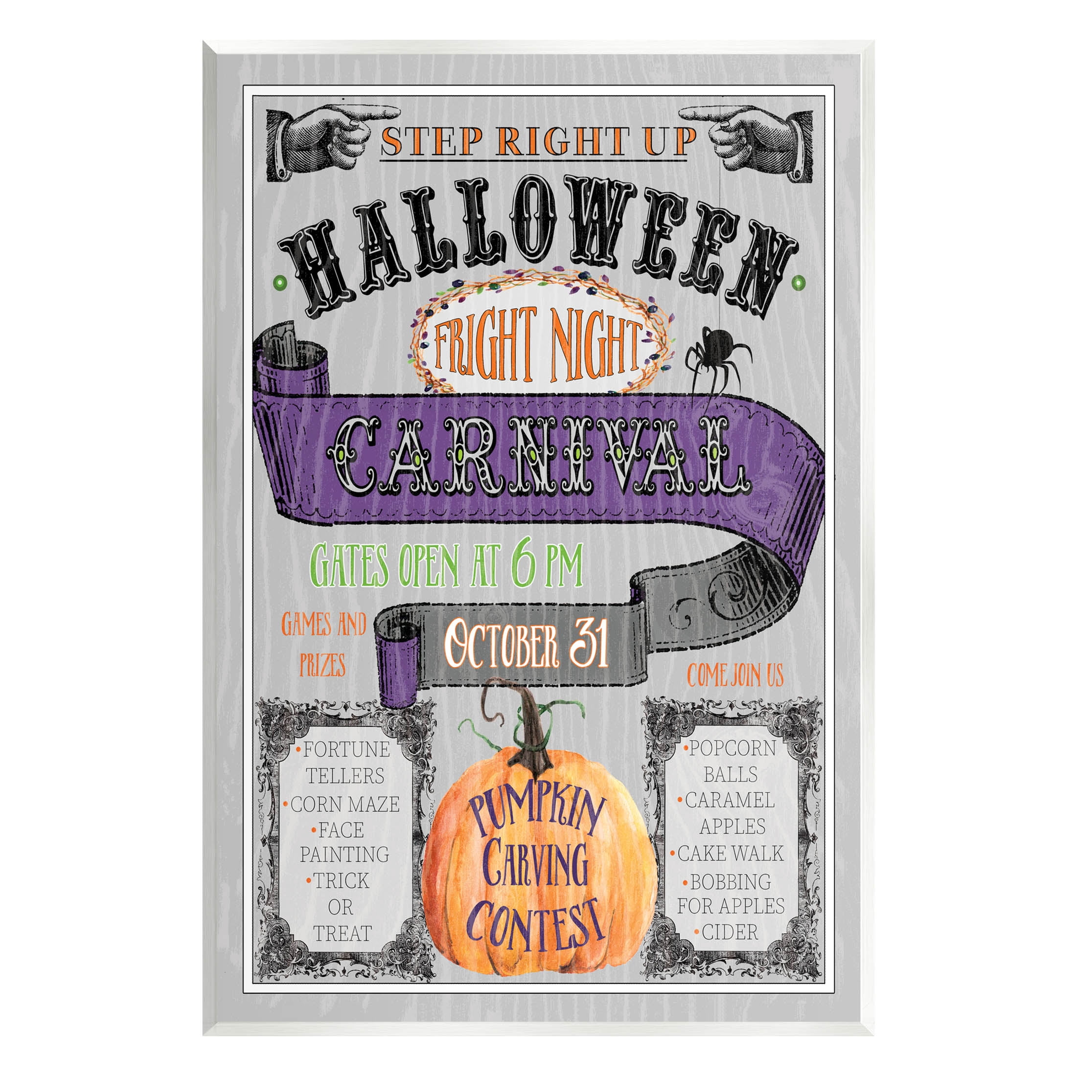 Stupell Industries Halloween Fright Night Carnival Sign Graphic Art Unframed Art Print Wall Art, Design by Livi Finn