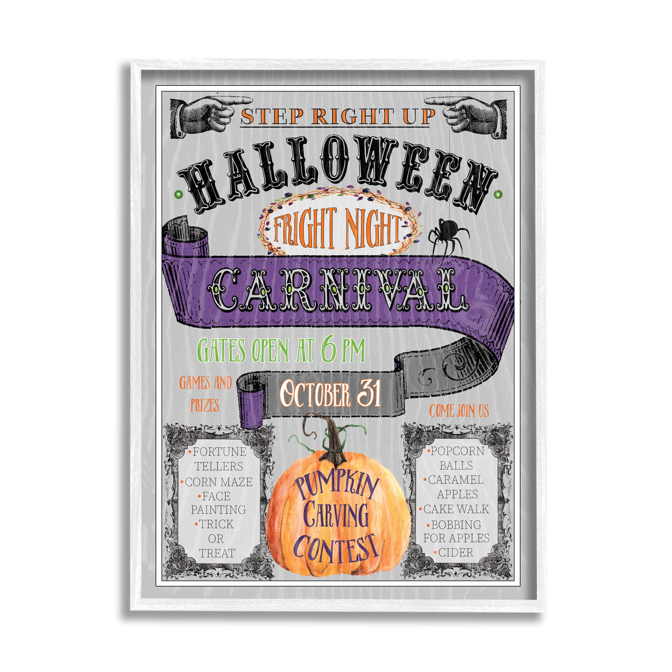 Stupell Industries Halloween Fright Night Carnival Sign Graphic Art White Framed Art Print Wall Art, Design by Livi Finn