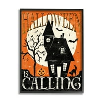 Stupell Industries Halloween Is Calling Haunted House Graphic Art Black Framed Art Print Wall Art, Design by Veronique Charron