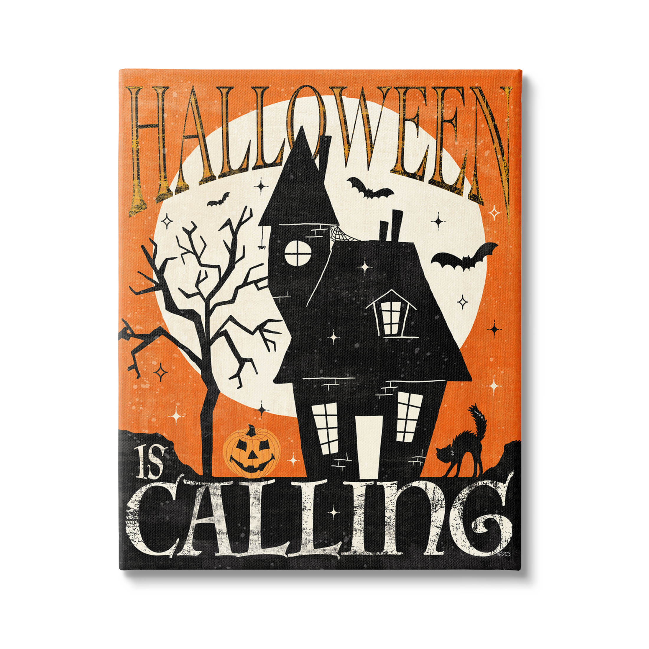 Stupell Industries Halloween Is Calling Haunted House Graphic Art Gallery Wrapped Canvas Print Wall Art, Design by Veronique Charron