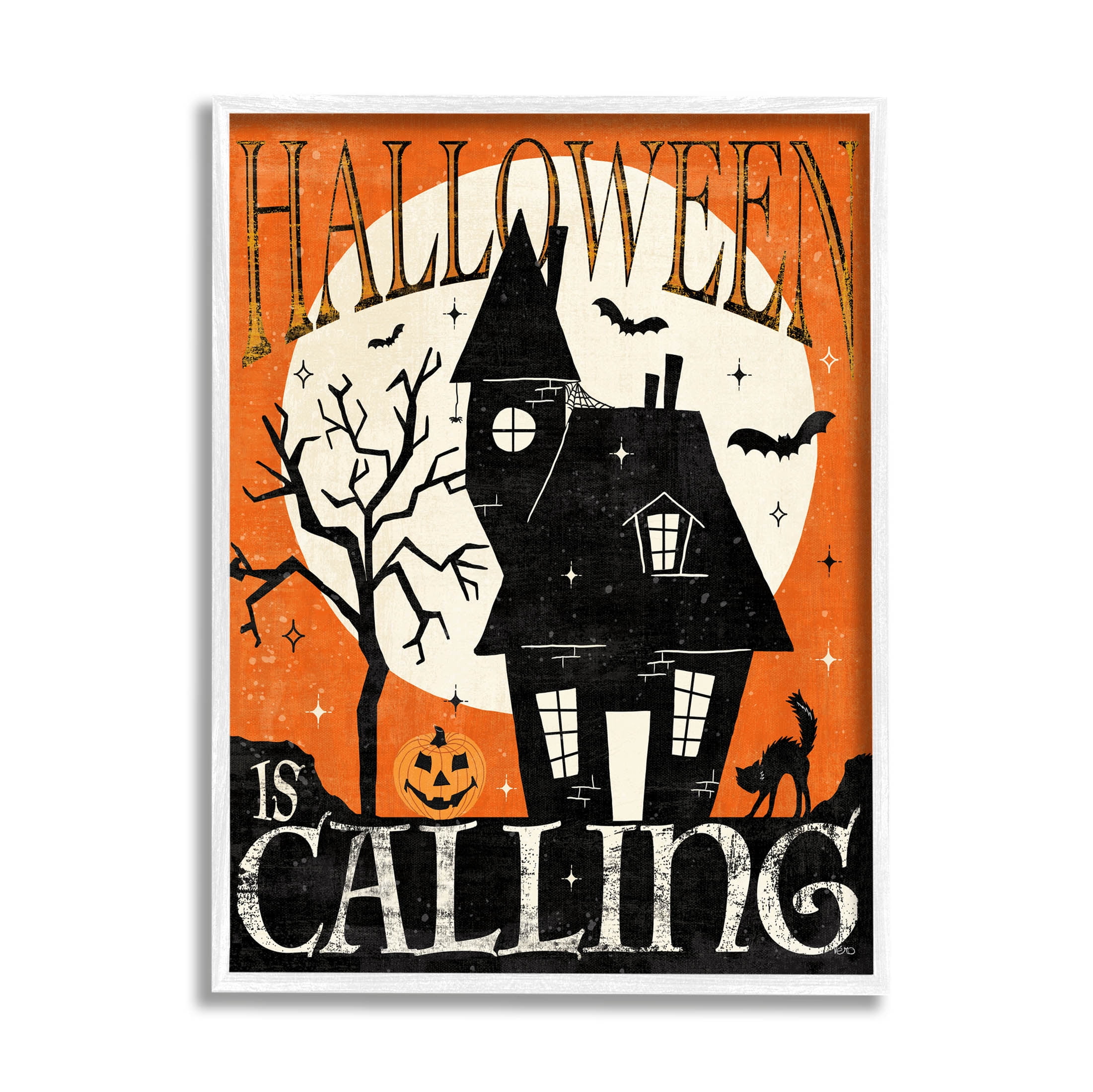 Stupell Industries Halloween Is Calling Haunted House Graphic Art White Framed Art Print Wall Art, Design by Veronique Charron