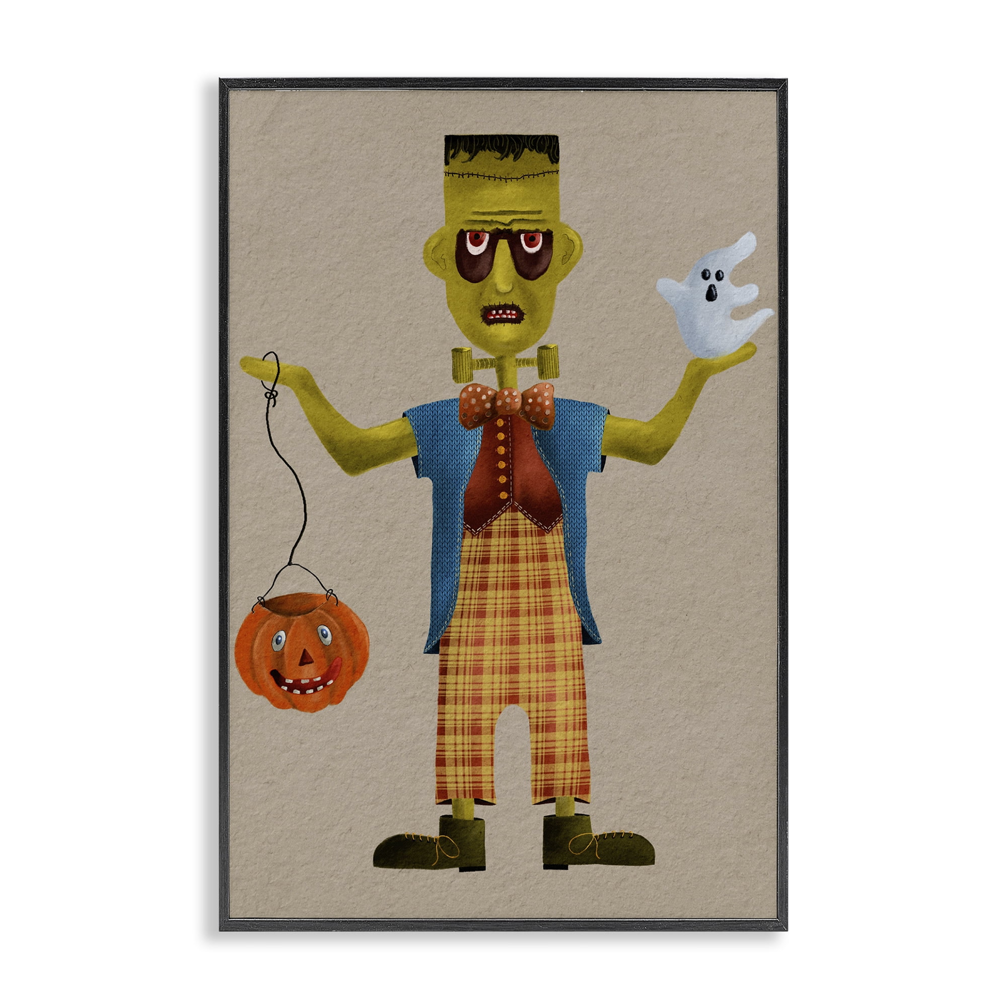 Stupell Industries Halloween Monster & Ghost Holiday Painting Black Framed Art Print Wall Art, 16 x 24