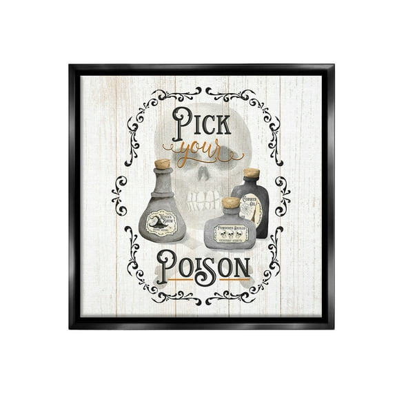 Stupell Industries Halloween Poison Jars Holiday Painting Black Floater Framed Canvas Art Print Wall Art, 18 x 18