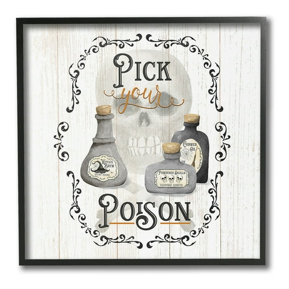 Stupell Industries Halloween Poison Jars Holiday Painting Black Framed Art Print Wall Art, 12 x 12