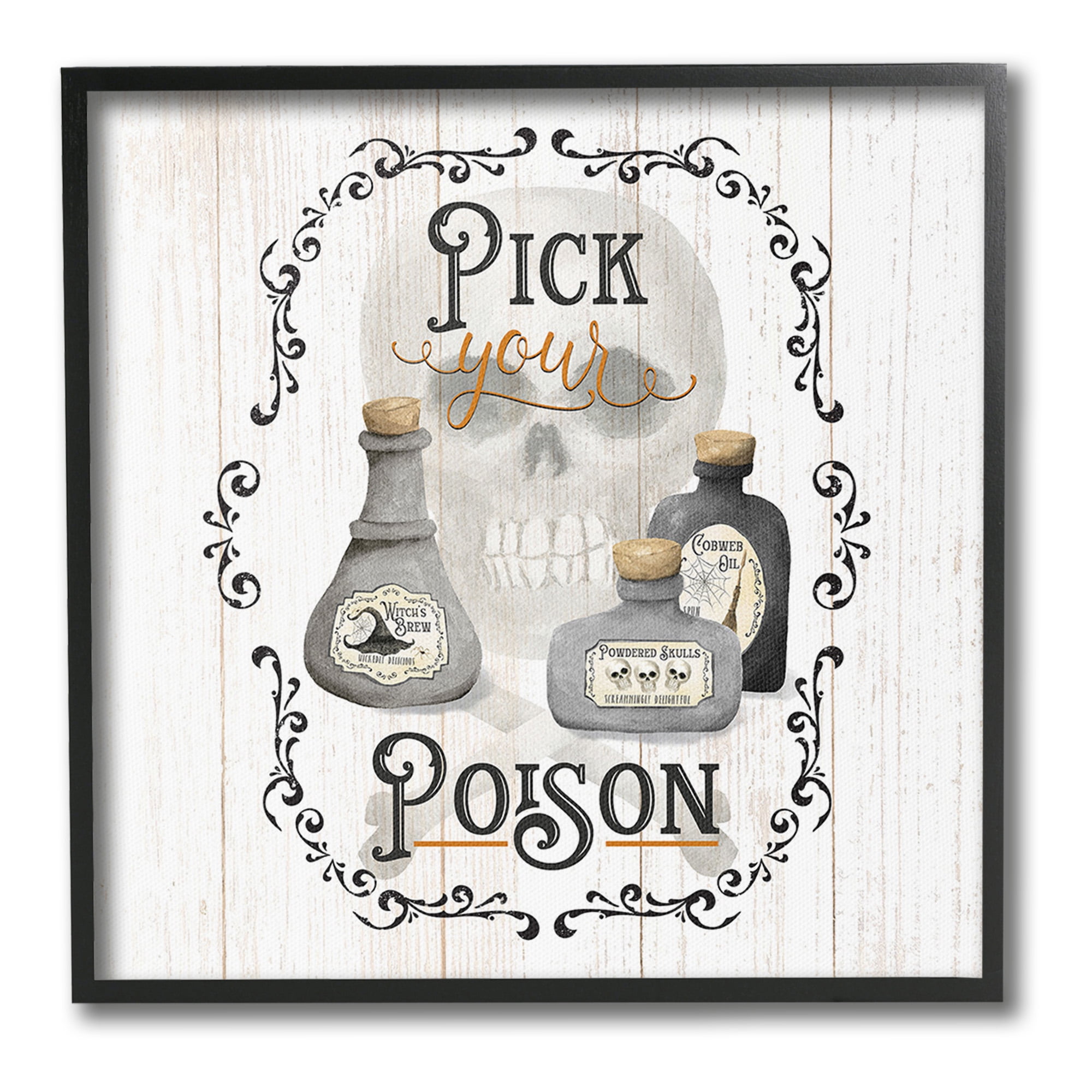Stupell Industries Halloween Poison Jars Holiday Painting Black Framed Art Print Wall Art, 17 x 17