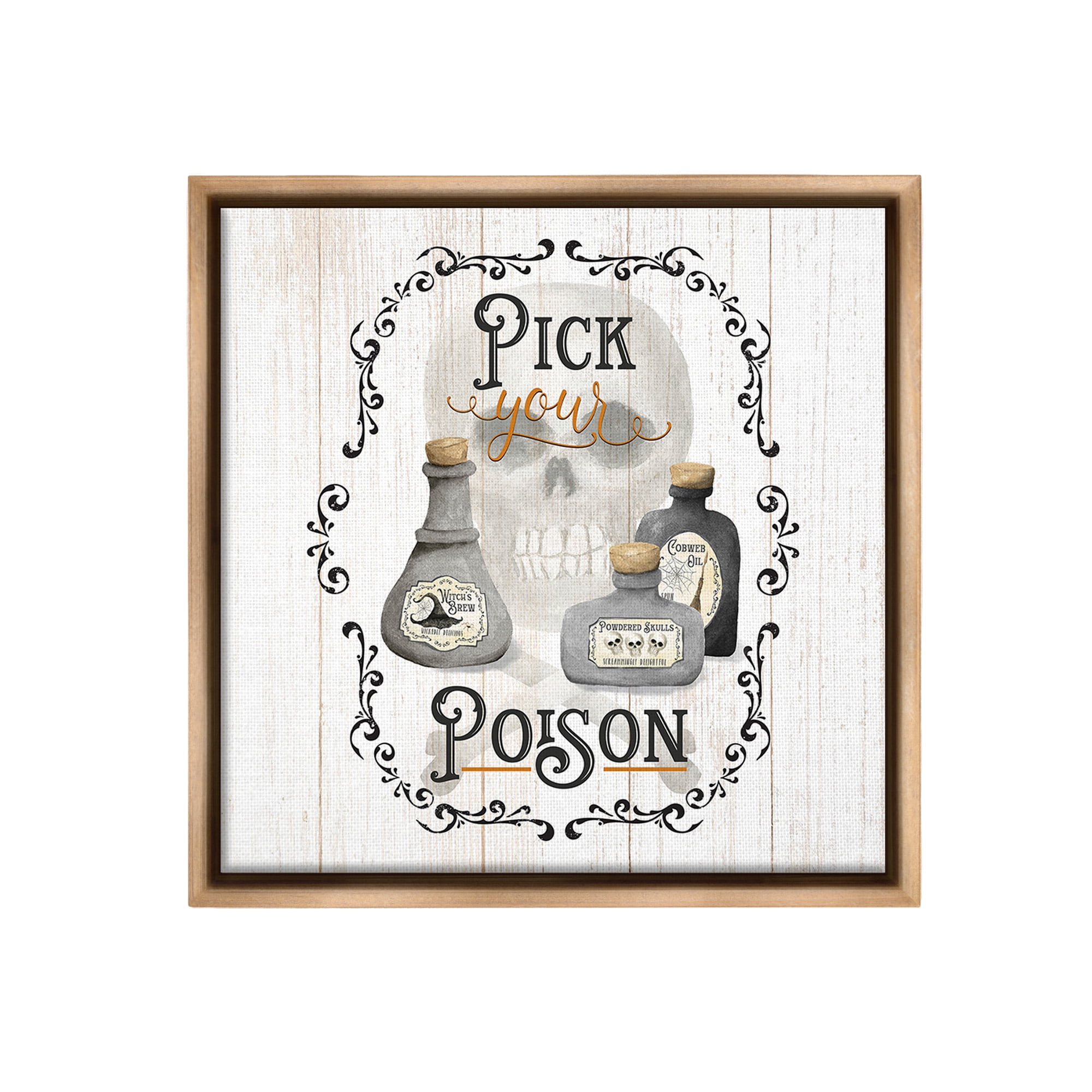 Stupell Industries Halloween Poison Jars Holiday Painting Brown Floater Framed Canvas Art Print Wall Art, 18 x 18