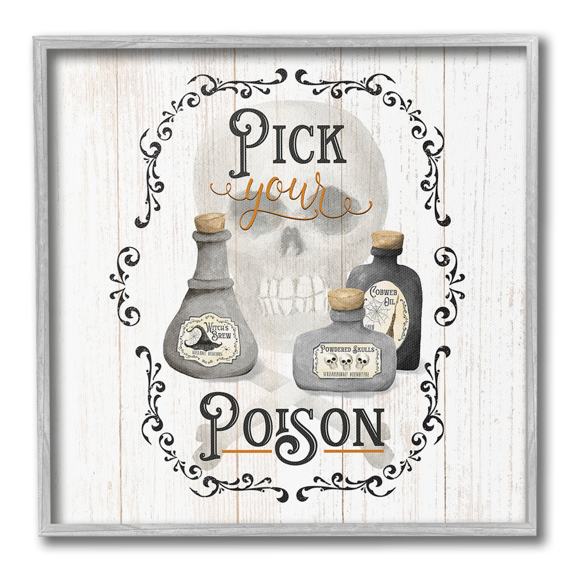 Stupell Industries Halloween Poison Jars Holiday Painting Gray Framed Art Print Wall Art, 17 x 17