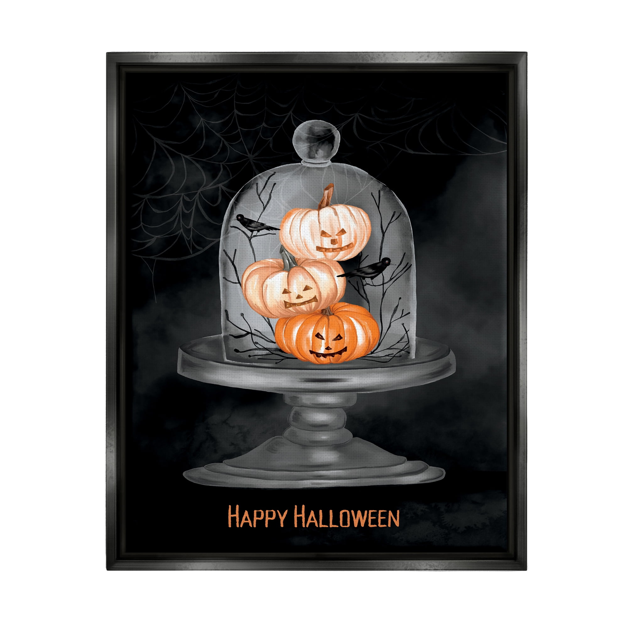 Stupell Industries Halloween Pumpkins & Crows Holiday Painting Black Floater Framed Art Print Wall Art, 17 x 21