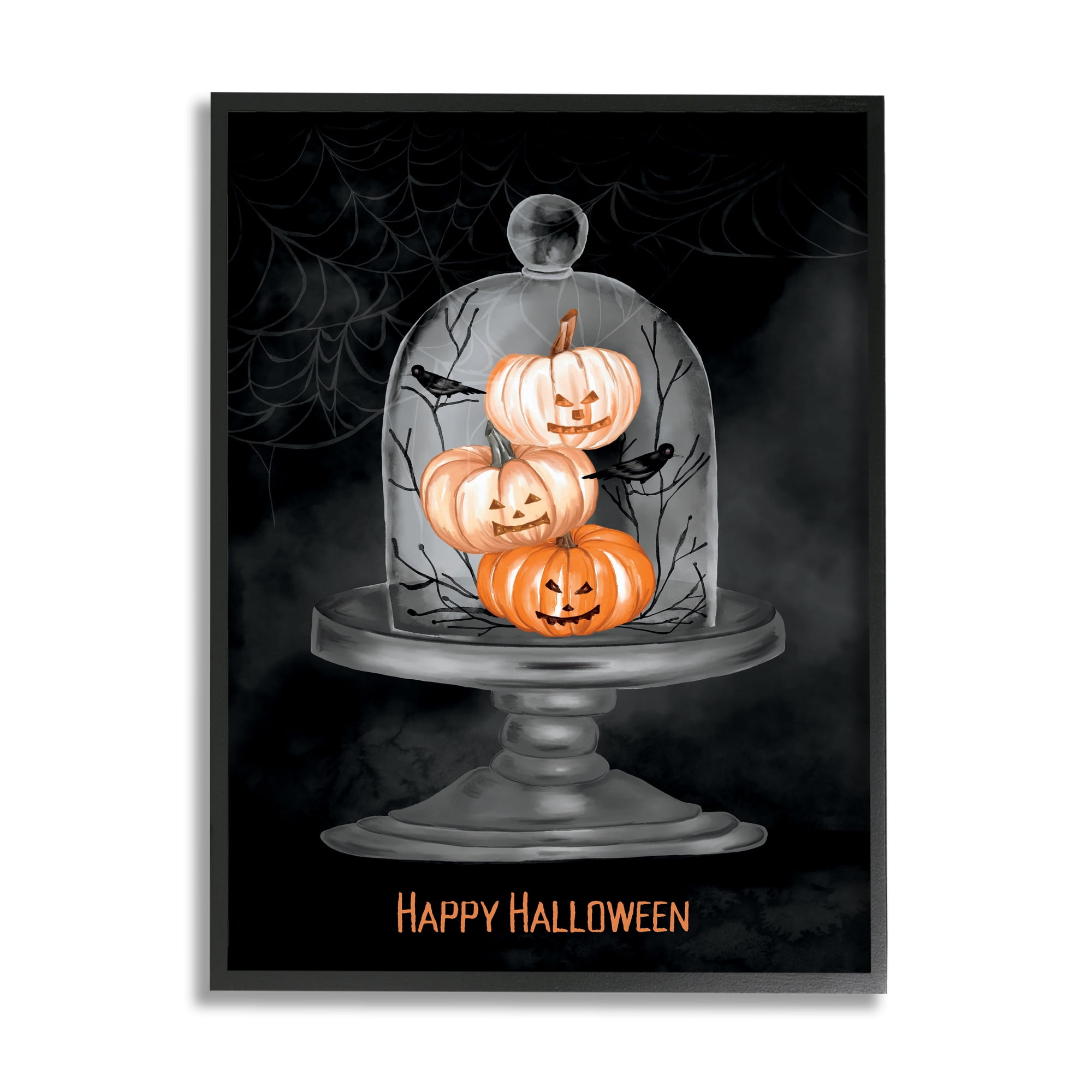 Stupell Industries Halloween Pumpkins & Crows Holiday Painting Black Framed Art Print Wall Art, 16 x 20