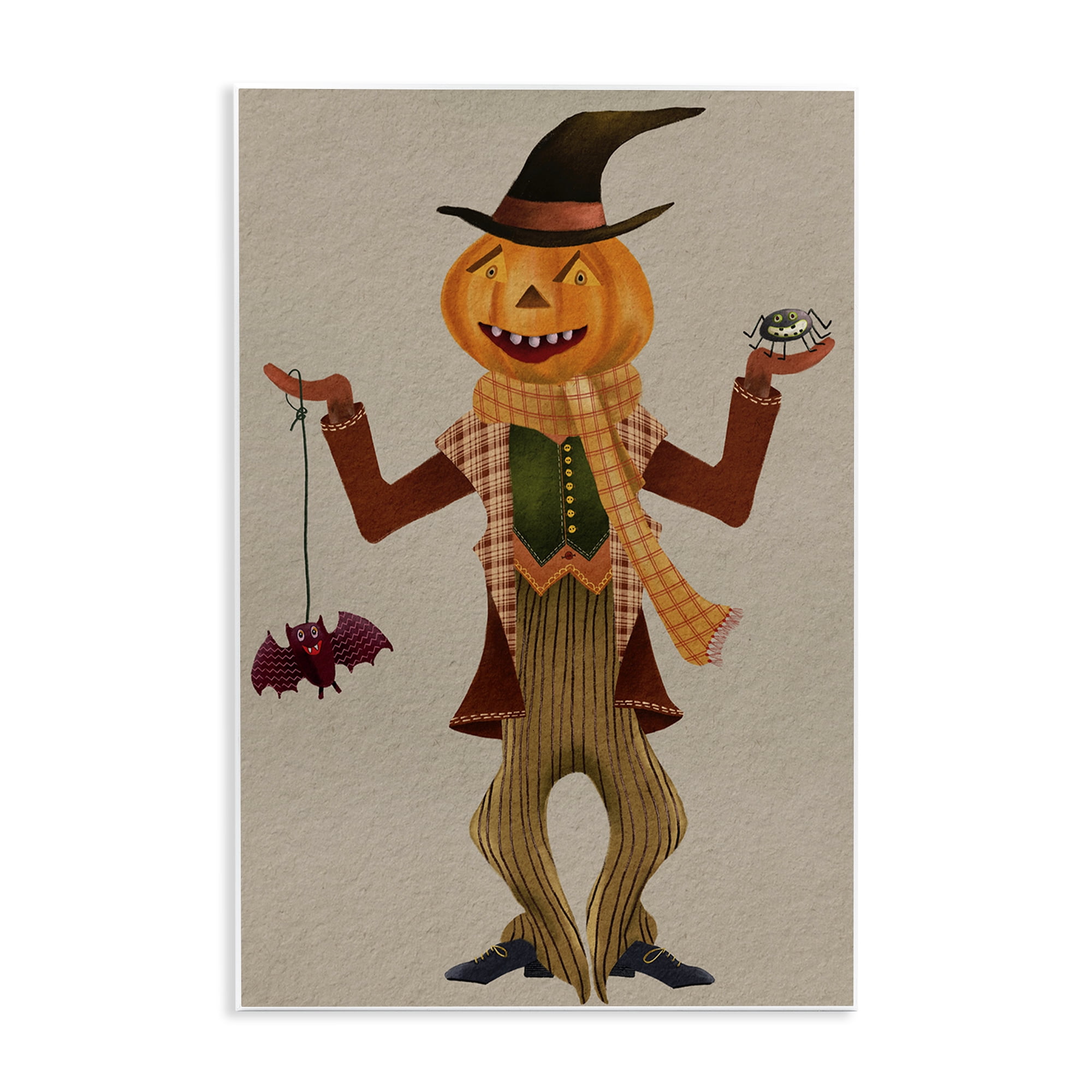 Stupell Industries Halloween Scarecrow & Bat Holiday Painting Unframed Art Print Wall Art, 13 x 19