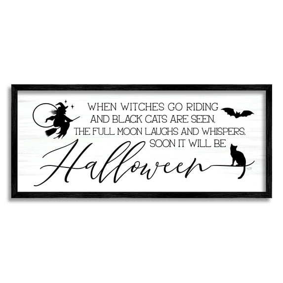 Stupell Industries Halloween Season Phrase Holiday Painting Black Framed Art Print Wall Art, 30 x 13