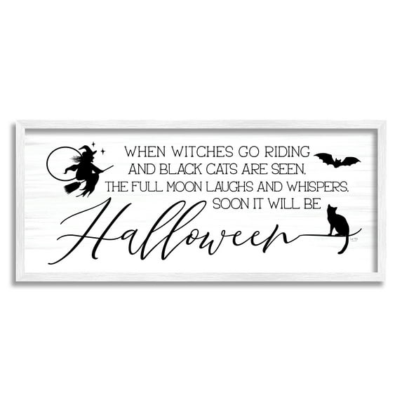 Stupell Industries Halloween Season Phrase Holiday Painting White Framed Art Print Wall Art, 30 x 13