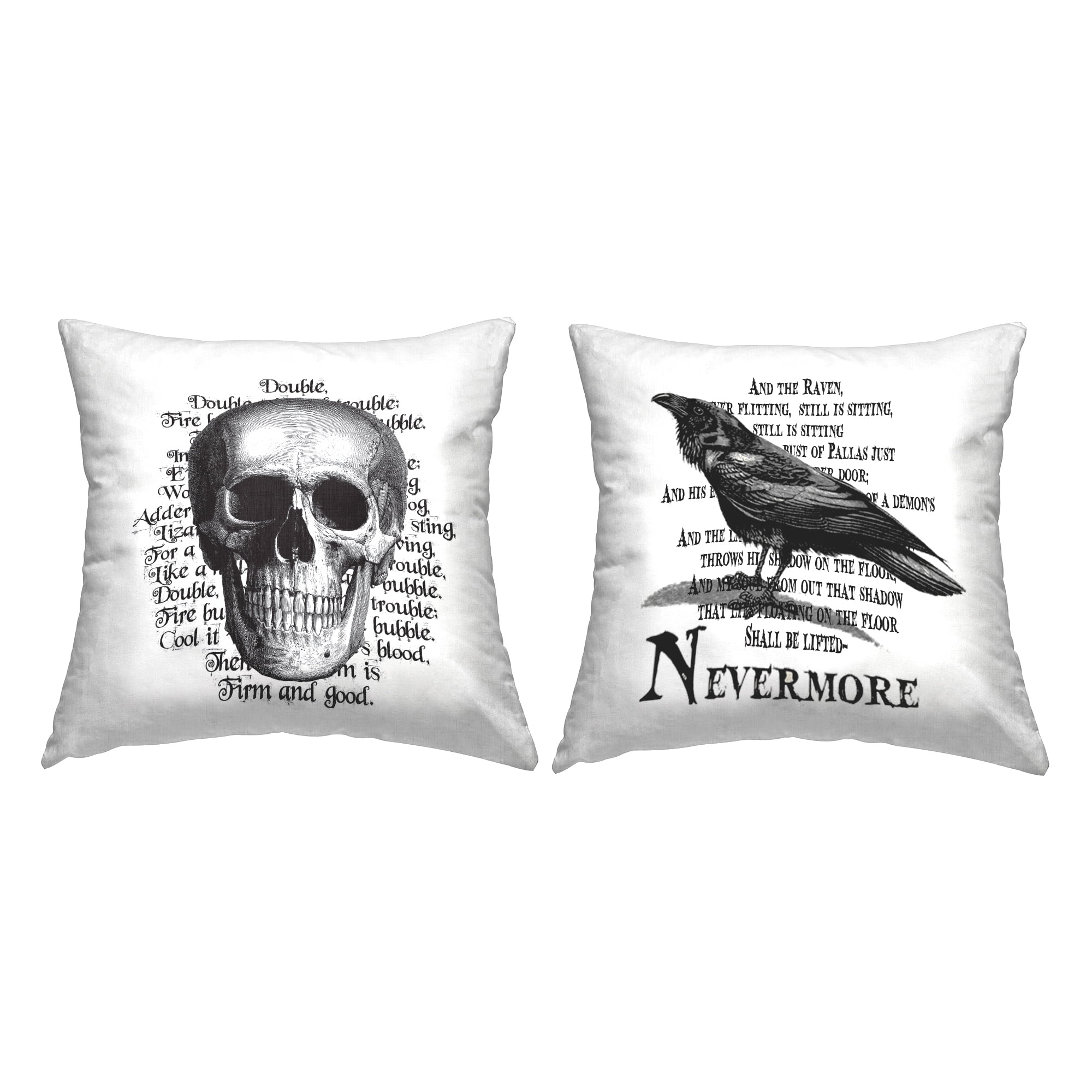 Stupell Industries Halloween Skull & Crow Poetry Square Decorative Printed Throw Pillow, 18 x 18, Set of 2