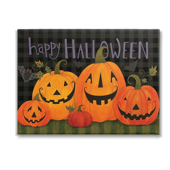 Stupell Industries Halloween Smiling Jack-o-Lanterns Holiday Painting Gallery Wrapped Canvas Art Print Wall Art, 48 x 36