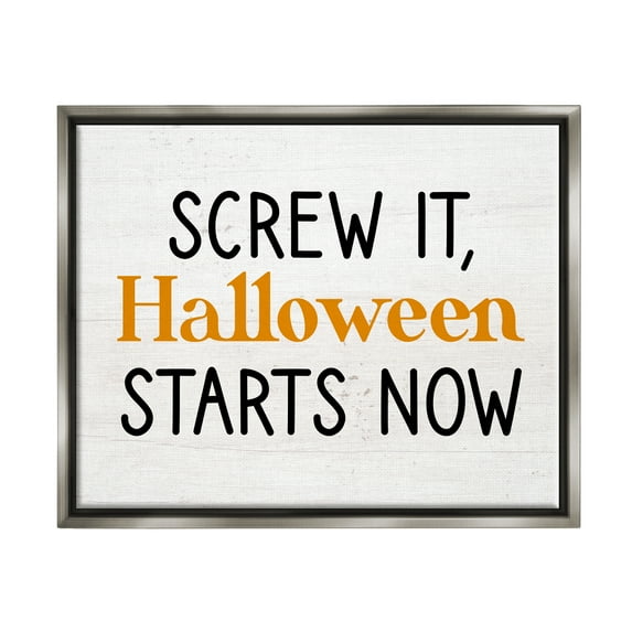 Stupell Industries Halloween Starts Now Phrase Holiday Painting Gray Floater Framed Canvas Art Print Wall Art, 31 x 25