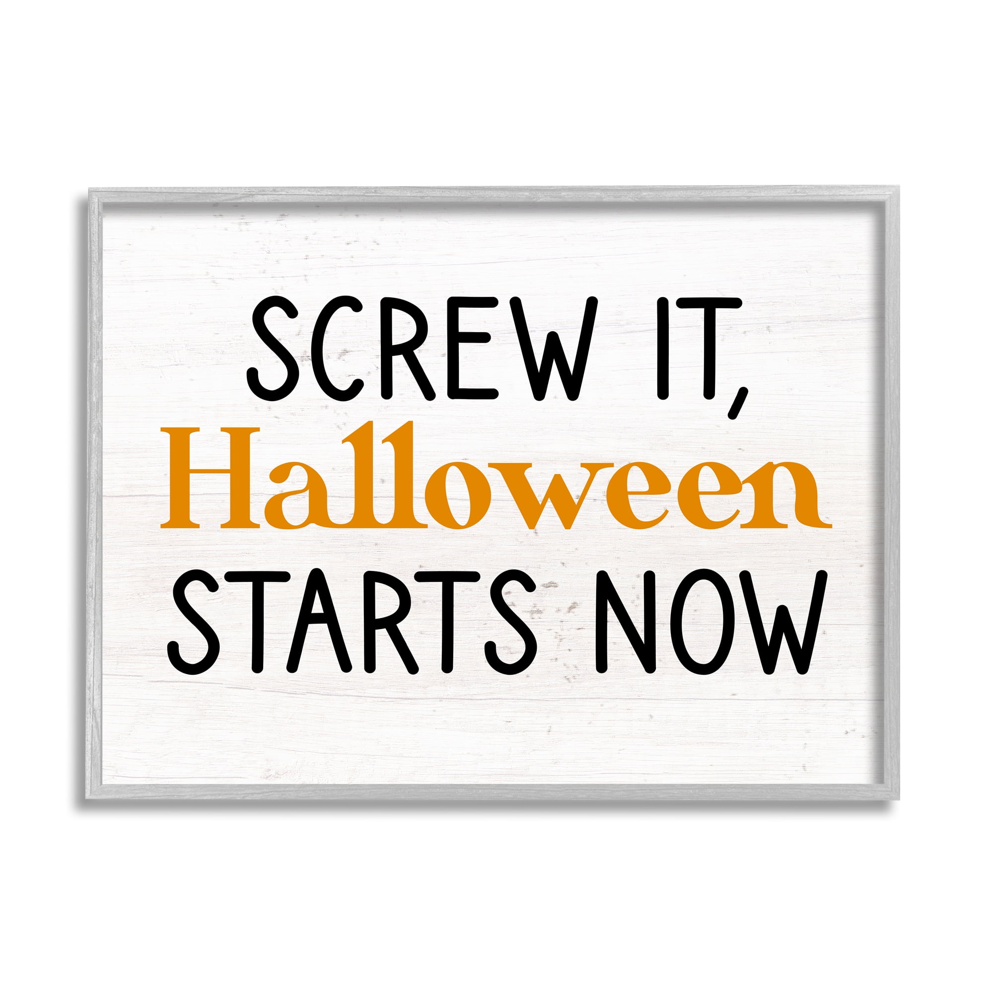 Stupell Industries Halloween Starts Now Phrase Holiday Painting Gray Framed Art Print Wall Art, 14 x 11