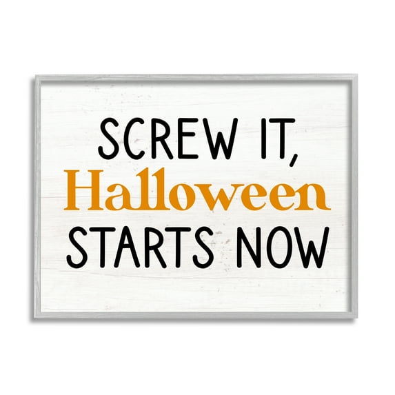 Stupell Industries Halloween Starts Now Phrase Holiday Painting Gray Framed Art Print Wall Art, 30 x 24