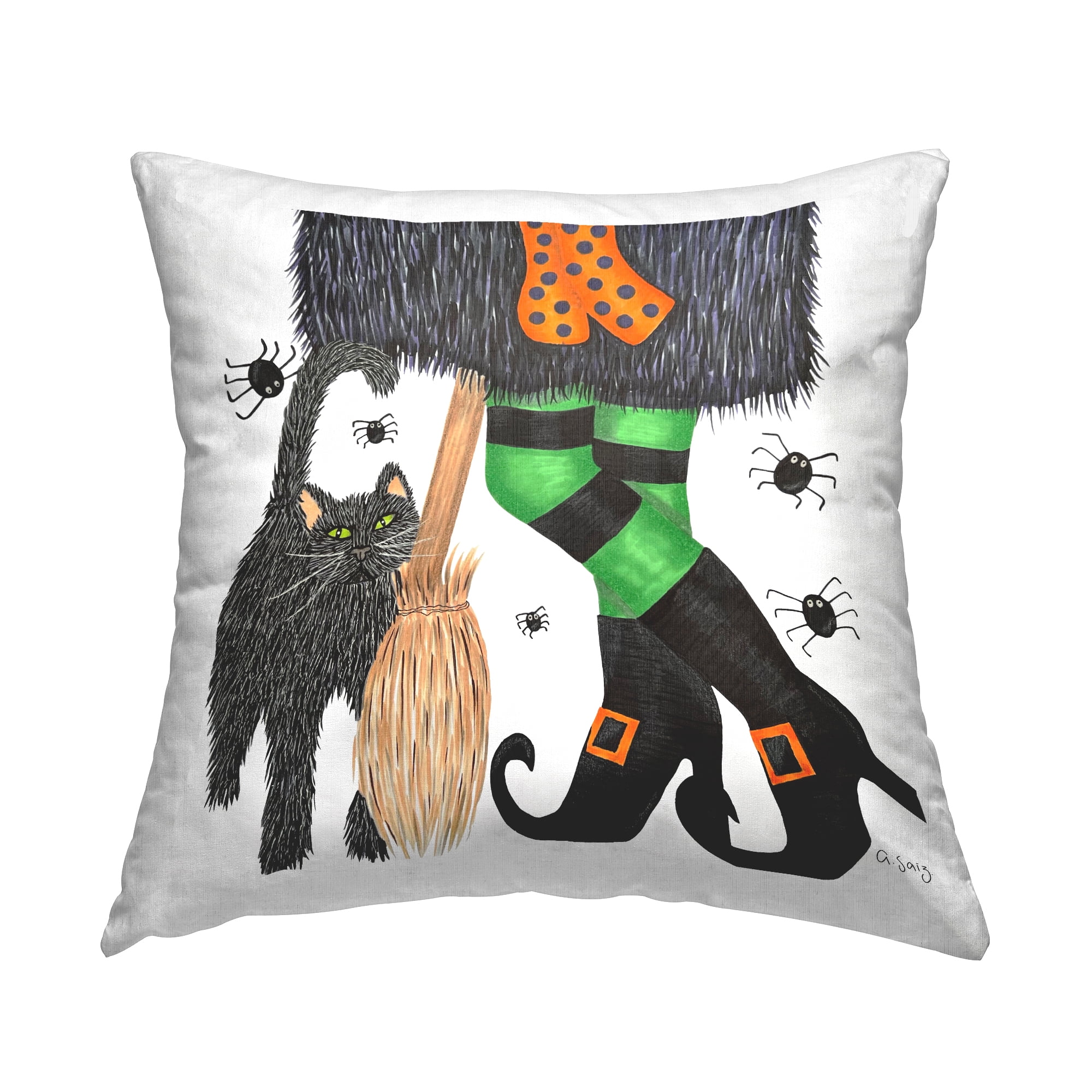 Stupell Industries Halloween Witch & Black Cat Festive Square Decorative Printed Throw Pillow, 18 x 18,