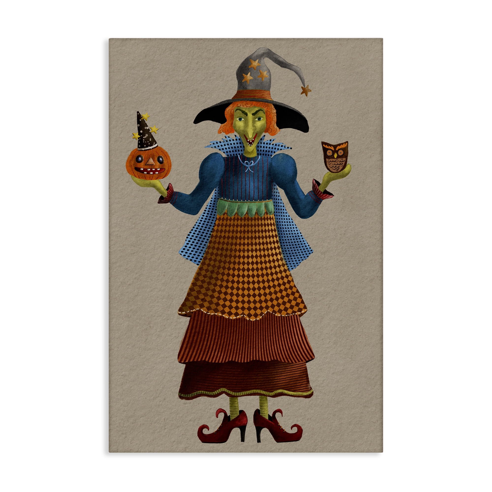 Stupell Industries Halloween Witch in Plaid Holiday Painting Gallery Wrapped Canvas Art Print Wall Art, 20 x 30