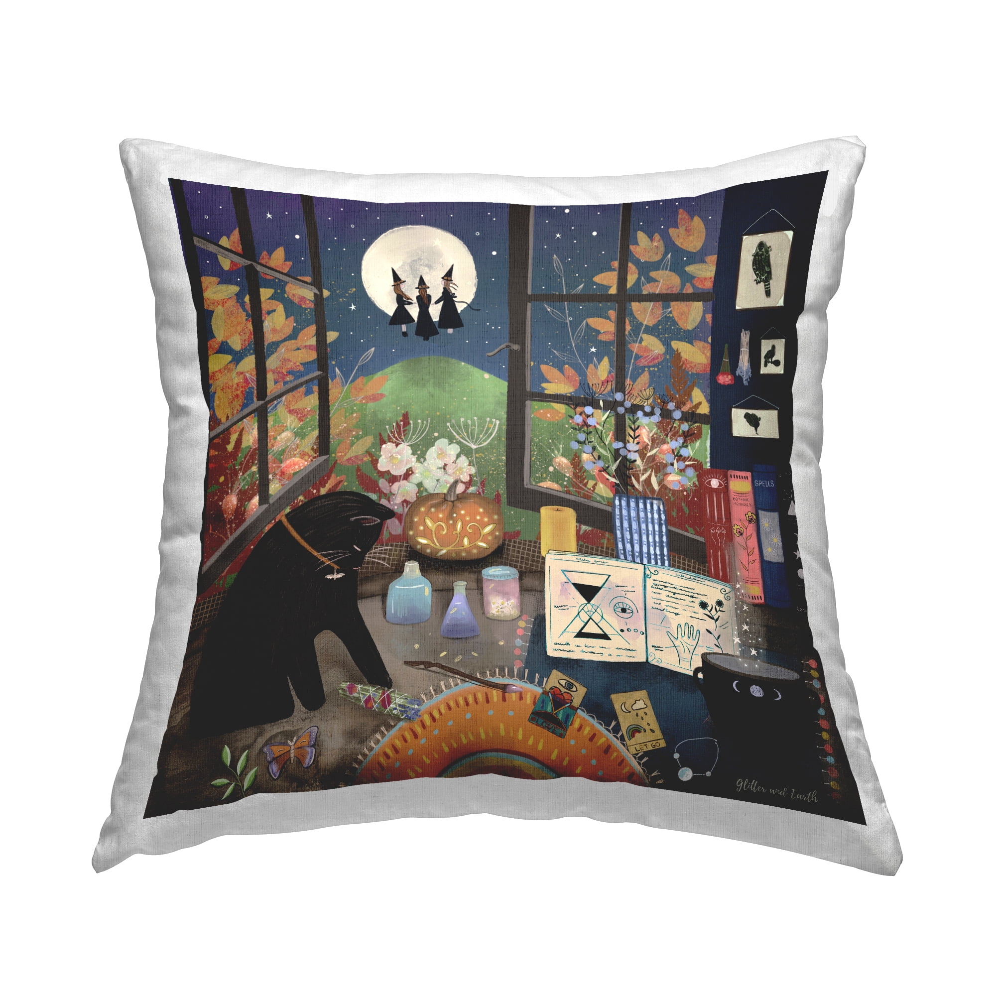 Stupell Industries Halloween Witchcraft Black Cat Printed Throw Pillow Design by Jacqueline Wild