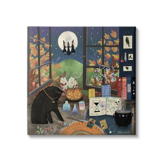 Stupell Industries Halloween Witches Autumn Moon Holiday Painting Gallery Wrapped Canvas Print Wall Art