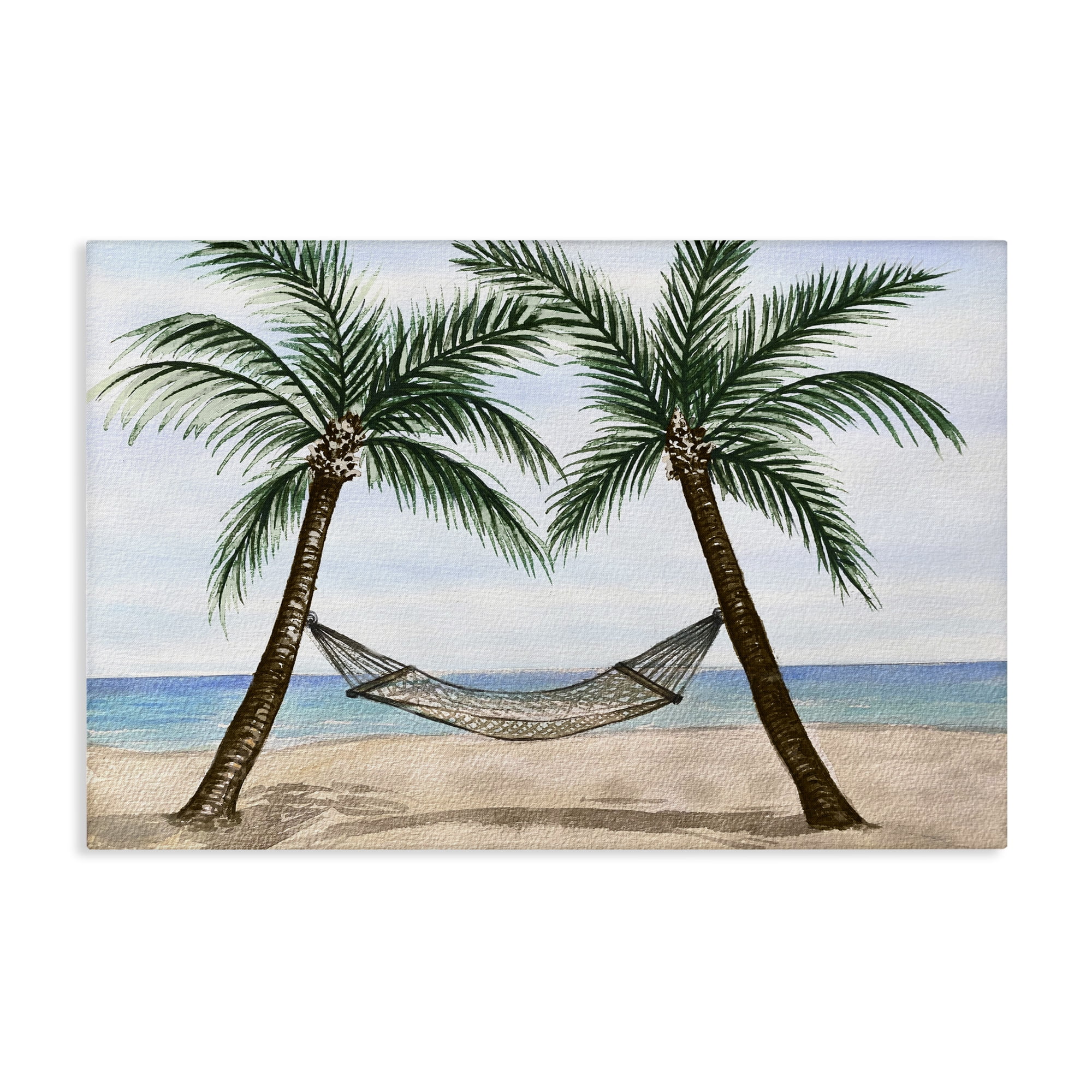 Stupell Industries Hammock Between Palms Landscape Painting Gallery Wrapped Canvas Art Print Wall Art, 36 x 24