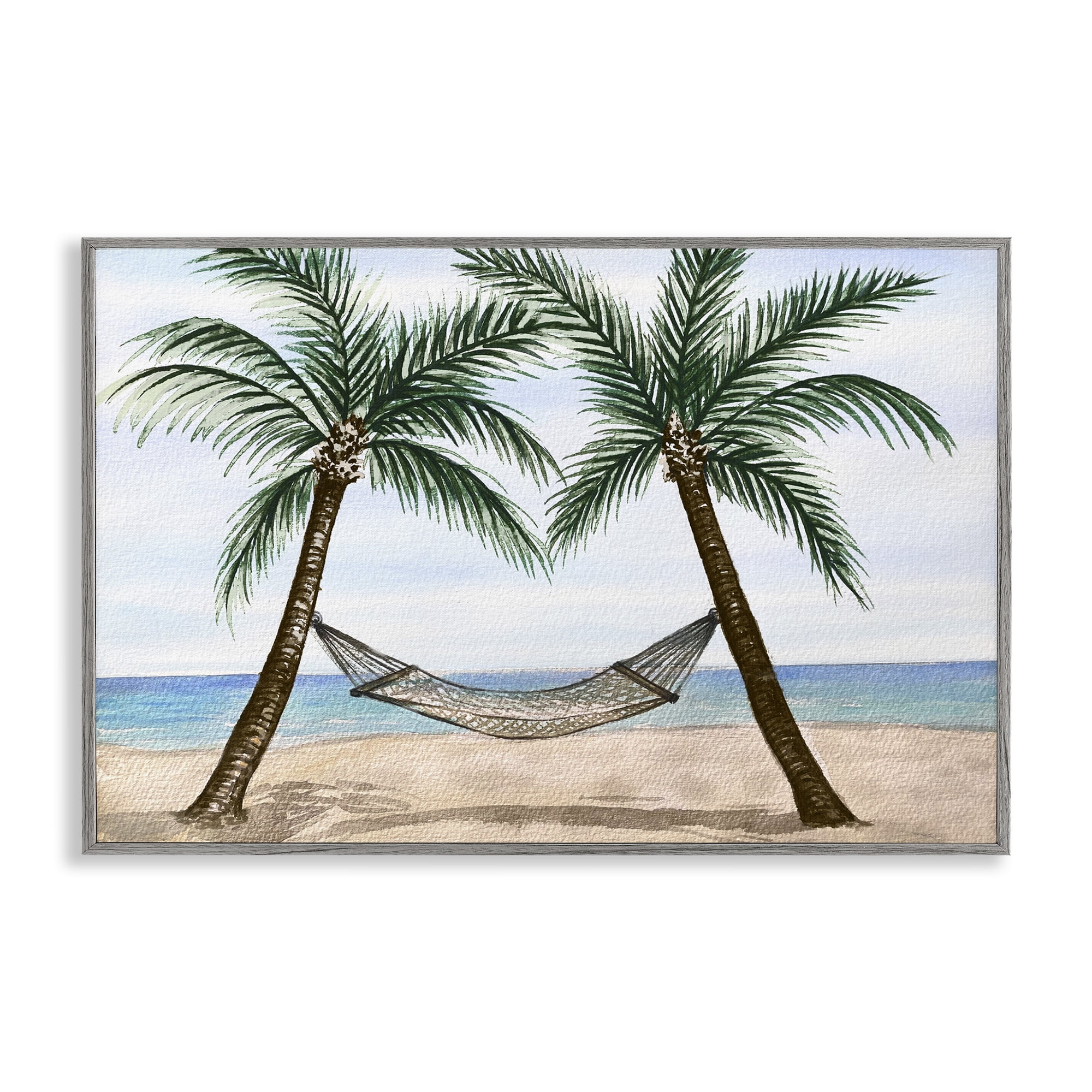 Stupell Industries Hammock Between Palms Landscape Painting Gray Framed Art Print Wall Art, 30 x 20