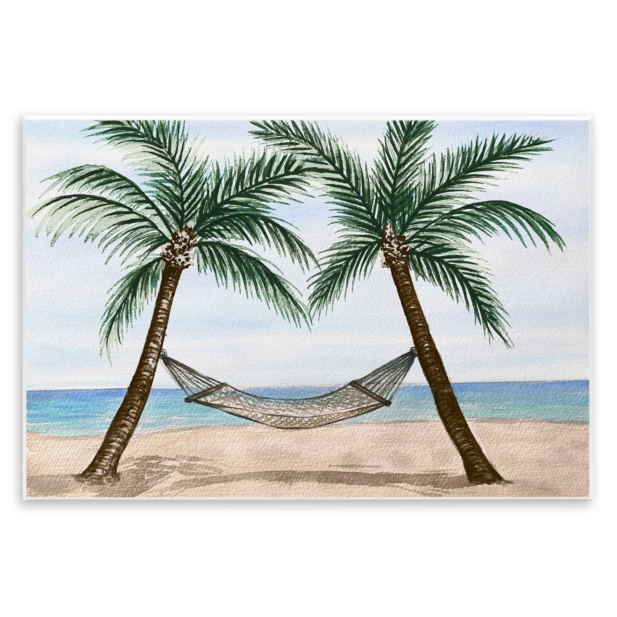 Stupell Industries Hammock Between Palms Landscape Painting Unframed Art Print Wall Art, 19 x 13