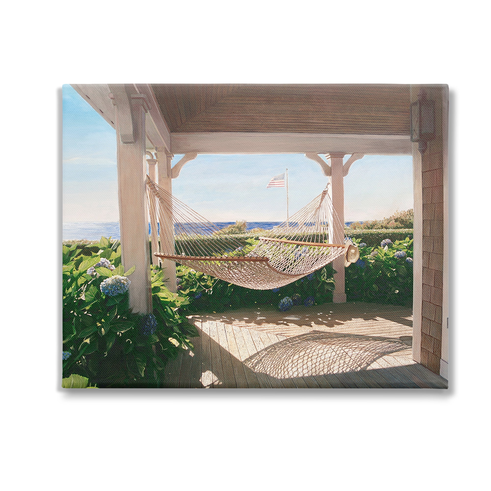 Stupell Industries Hammock & Coastal Porch Landscape Painting Gallery Wrapped Canvas Art Print Wall Art, 30 x 24