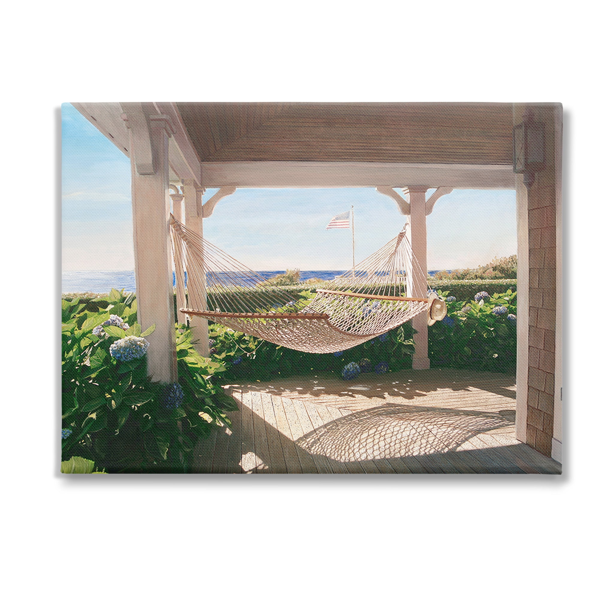 Stupell Industries Hammock & Coastal Porch Landscape Painting Gallery Wrapped Canvas Art Print Wall Art, 48 x 36