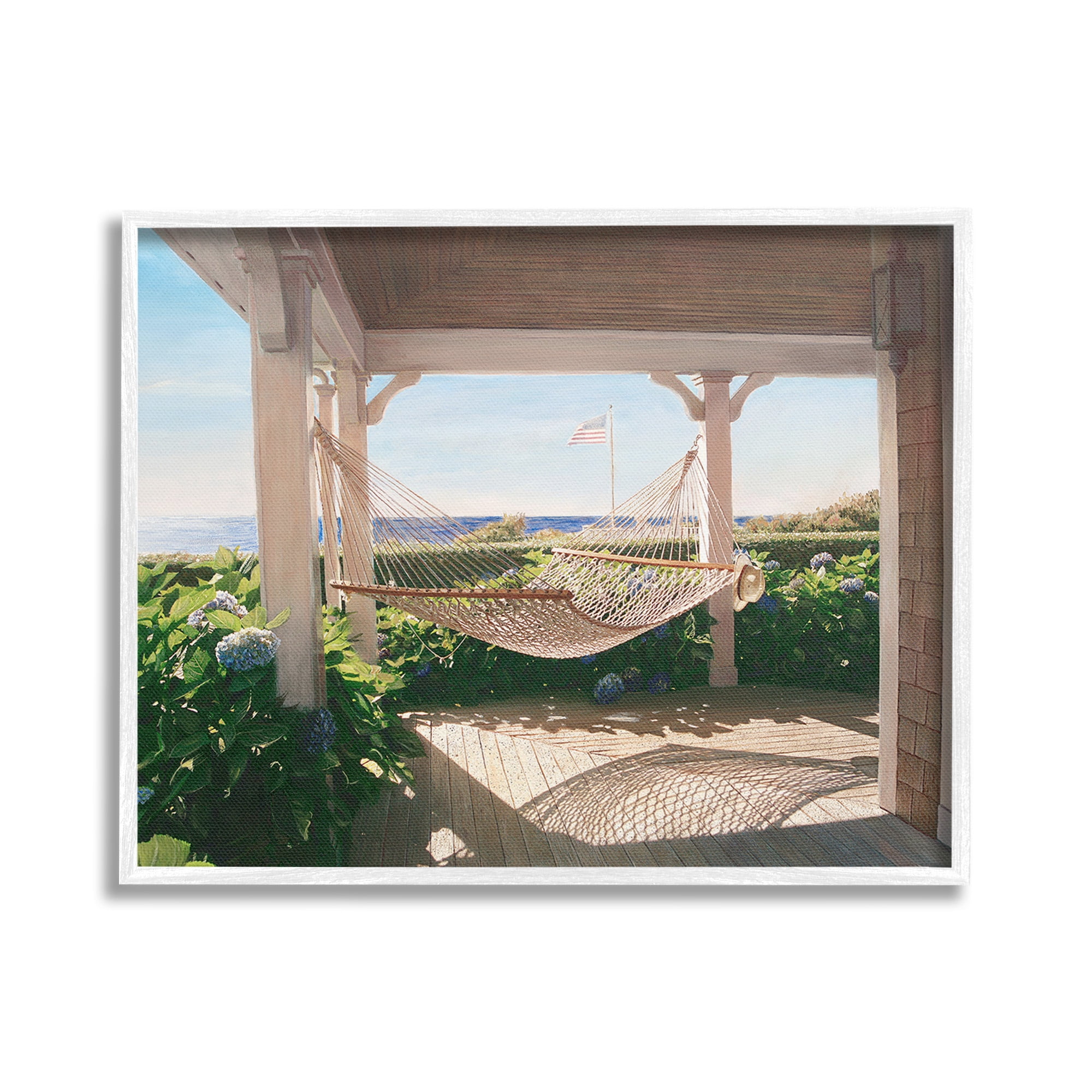 Stupell Industries Hammock & Coastal Porch Landscape Painting White Framed Art Print Wall Art, 30 x 24