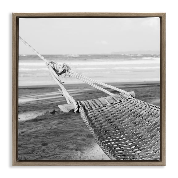Stupell Industries Hammock Lounging by Shore Nautical & Beach Photography Brown Floater Framed Canvas Art Print Wall Art, 18 x 18