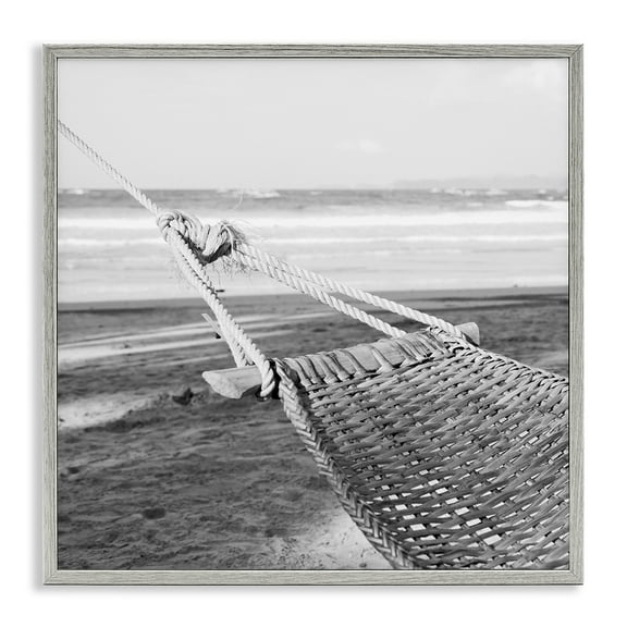 Stupell Industries Hammock Lounging by Shore Nautical & Beach Photography Gray Framed Art Print Wall Art, 17 x 17