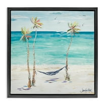 Stupell Industries Hammock & Three Palms Coastal Painting Black Floater Framed Canvas Art Print Wall Art, 18 x 18