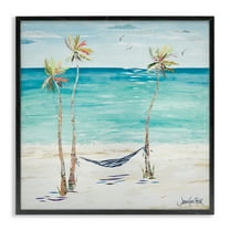 Stupell Industries Hammock & Three Palms Coastal Painting Black Framed Art Print Wall Art, 12 x 12